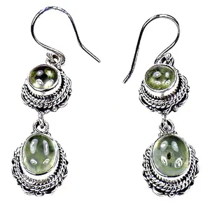 Boucles d'oreilles pendantes vintage en or avec perle d'eau douce et pierre précieuse préhnite pour femmes - Product Image 2