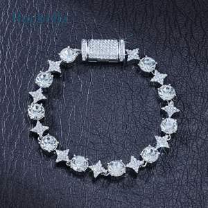 8mm 14K White Gold Plated 925 Sterling <b>Silver</b> VVS Moissanite Diamond Star Tennis Bracelet <b>for</b> <b>Men</b> - Product Image 3