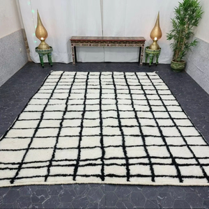 Thảm <span class=keywords><strong>berber</strong></span> Ma-rốc đích thực Thảm len lưới màu đen trắng thủ công với đống cao thiết kế trừu tượng THẢM LEN khu vực cao - Product Image 5