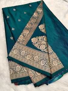 Magnifique sari traditionnel en soie Mashru de Banarasi, tissu doux et lisse, couleurs vibrantes, parfait pour les tenues de fête. - Product Image 4