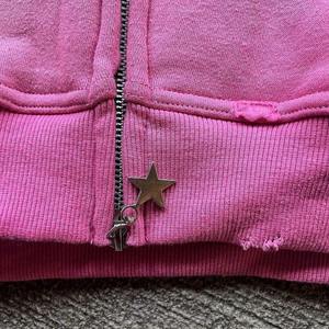 Custom Rhinestone Embroidery Patch French Terry Zip Up <b>Hoodie</b> Oversized Crop Zipper Hoodies Boxy Washed Zip up Hoodies - Product Image 2