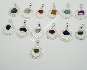 925 plata esterlina sólida septiembre piedra natal colgante en bruto Azul zafiro bisel ajuste encanto colgantes - Product Image 5