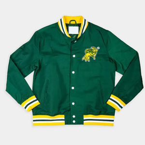 Chaqueta de bombardero de satén unisex para hombre con soporte, bordado universitario personalizado, a prueba de viento, respetuoso con el medio ambiente, botón grueso para béisbol universitario de invierno - Product Image 1