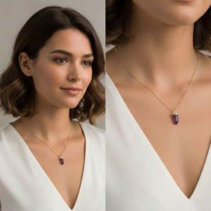 <b>Amethyst</b> Small Bullet Shape Gold Plated Pendant Sterling Silver Ball Chain <b>Necklace</b> Trendy Engagement Wedding - Product Image 6