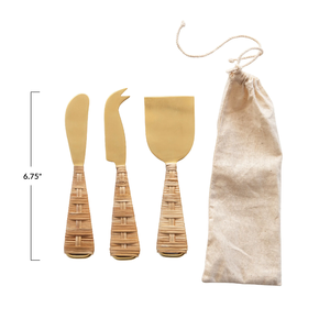 New Arrival Brass <b>Heavy</b> <b>Duty</b> Cheese Set Home Accessories High Quality with Rattan Handle Cheese Tools Most Demanding - Product Image 1