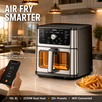 Friteuse à air numérique en acier inoxydable avec 2 éléments chauffants, appareil de cuisson domestique facile à utiliser