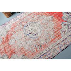 Alfombra de lana turca roja y gris Vintage 5,5X8 pies Patchwork tejido plano alfombra para sala de estar nuevo respaldo de látex - Product Image 5