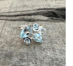 Anillo de piedras preciosas de Topacio Azul genuino, joyería hecha a mano de Plata de Ley 925, anillo de plata sólida, regalo elegante para ella - Product Image 1