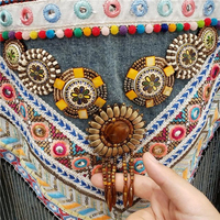 Veste décontractée pour femme en denim de coton bleu matelassé, imperméable et écologique, qualité designer, style Y2K, avec broderie, pompon et chaîne, effet délavé