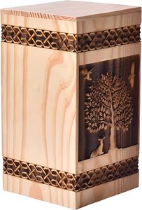 Urne funéraire artisanale en bois rectangulaire Arbre de Vie pour cendres humaines, personnalisée et fabriquée à la main, pour usage au bureau - Product Image 3