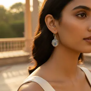 Boucles d'oreilles pendantes en argent sterling 925 pour femmes avec pierre de lune, cadeau - Product Image 2