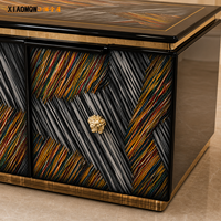 Meuble TV moderne de luxe en bois, console multimédia noire à motif géométrique pour salon, mobilier de maison