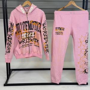 Survêtement lavé à l'acide imprimé personnalisé Ensemble de jogging pour hommes Vêtements de rue en coton épais Survêtements vintage confortables et respirants - Product Image 1