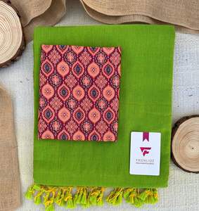 Suave Kadhi algodón Pallu adjunto Jalar y blusa de impresión digital hermoso Sari - Product Image 6