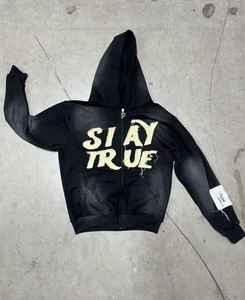 Pantalon de survêtement à capuche zippé 100% coton personnalisé ensemble de jogging vintage en détresse broderie patch survêtement à capuche - Product Image 3