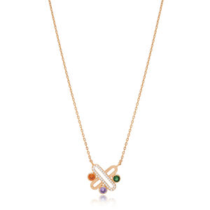 Rectangle Charm Design <b>Chain</b> Charm Colorful Stone Necklace Turkish Wholesale <b>925</b> <b>Sterling</b> <b>Silver</b> Jewelry - Product Image 2