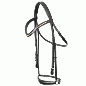 Brida negra/acolchado negro, banda curva para cejas y banda para la nariz, riendas de tela - Product Image 1