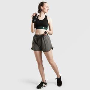 Yager Summer Formal Hot Shorts Breathable Cotton and Polyester Mid Waist Logo and Pattern Print Washed Fitness Shorts (Grey) - Product Image 4
