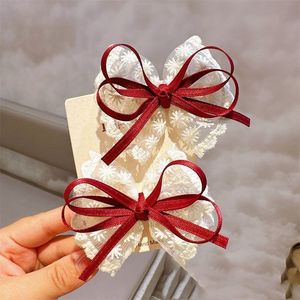 Pita rambut 2pcs untuk anak perempuan, pita renda putih dengan pita, jepit rambut busur buaya, aksesori rambut buatan tangan untuk anak perempuan - Product Image 3
