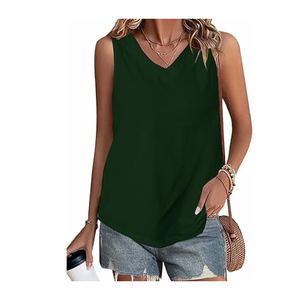 Blusa sin Mangas de Color Sólido para Mujer, Cuello en V, Estilo Casual de Verano, Ajuste Holgado, Diseño Elegante para Vacaciones en la Playa y Uso Diario - Product Image 1