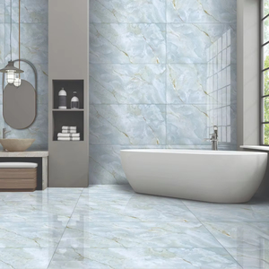 Carrelage mural et de sol en porcelaine onyx bleu sarcelle moderne, haute brillance, plusieurs tailles, poli, pour la décoration intérieure des hôtels et villas de luxe - Product Image 1
