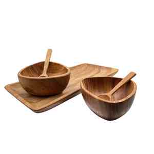 Plateau de service en bois d'acacia avec bol en bois et cuillère en bois de première qualité Ensemble de bols à glace de luxe pour la décoration intérieure - Product Image 3