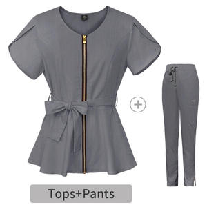 Top de enfermera de manga corta para mujer con pantalones para correr, uniformes médicos al por mayor, traje de tela de punto con cremallera para el personal del Hospital - Product Image 6