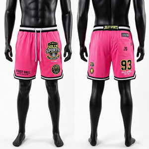 Shorts de basket-ball pour hommes, polyester premium, maille respirante, bande de taille rose et blanche, logo imprimé personnalisé, shorts de basket-ball pour hommes - Product Image 2