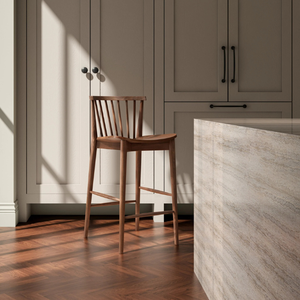 Silla de Bar Moderna con Respaldo de Madera de Teca Maciza y Asiento Ergonómico de Madera para Hotel, Restaurante, Hogar y Bar - Product Image 1