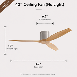 42 Inch Flush Mount <b>Ceiling</b> <b>Fan</b> Without Light Brushed Nickel <b>Fan</b> with 3 Solid Wood Blades for Bedroom Living Room - Product Image 5