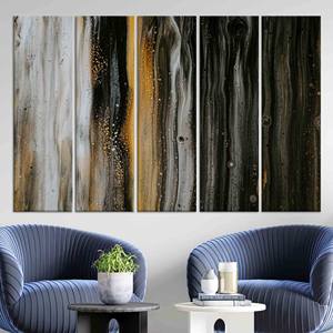 Impression sur toile abstraite moderne : élégante décoration murale noire, blanche et dorée, lot de 5 toiles - Product Image 1