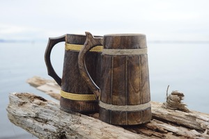 แก้วเบียร์ไวกิ้งทำด้วยมือถังไม้สำหรับงานเลี้ยงมธุรสและงานเลี้ยงด้านข้างของไฟถ้วยเซรามิกแสนอร่อย - Product Image 3