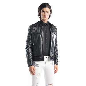 Wholesale Custom Men's Winter Stand Collar Casual Windproof Genuine <b>Sheep</b> <b>Skin</b> Leather <b>Jacket</b> High Quality Fashion - Product Image 1