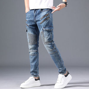 Broderie Patch Slim Jeans Denim Bleu Jean Coupe Régulière Denim Pantalon Slim Hommes Jean Coton Pantalon - Product Image 5