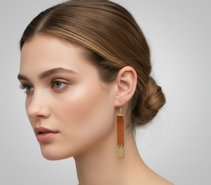 Boucles d'oreilles pendantes en cuir et laiton faites à la main, géométriques, bohèmes, bijoux artisanaux, couleur et taille personnalisées, directement du fabricant - Product Image 2