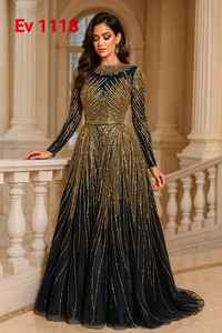 เดรสทรงเมอร์เมด แขนเจ้าหญิง คอวี แต่งระบาย ประดับเลื่อม เอวทรงเอ็มไพร์ ยาวแบบแม็กซี่ สำหรับงานเลี้ยงตอนเย็น หรูหรา ระบายอากาศได้ดี ป้องกันไฟฟ้าสถิต - Product Image 2