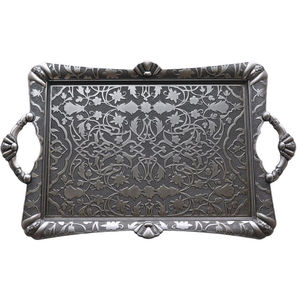 Vintage Silver Plated Serving <b>Tray</b> With Ornate Floral & Scroll Embossed Design Oval Handled <b>Butler</b> Platter Home Decor Serve <b>Tray</b> - Product Image 3