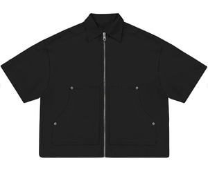 Haut en coton imprimé logo vintage personnalisé Crop Boxy Fit chemise à col zippé avec nouvelle poche à manches courtes à la mode Design vierge - Product Image 3