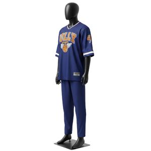 Ensemble de pantalon et maillot en mesh respirant de qualité supérieure pour homme, 190 GSM, bleu marine et orange, uniforme sportif, logo imprimé à chaud, maillot et pantalon en mesh pour homme - Product Image 4