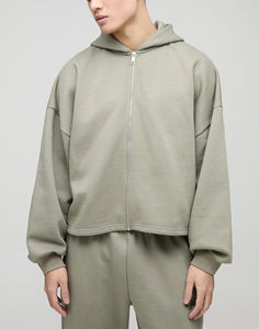 Sudadera con capucha y cremallera de gran tamaño de 350g/m2 de lana de algodón pesado de invierno con logotipo personalizado para hombre - Product Image 2