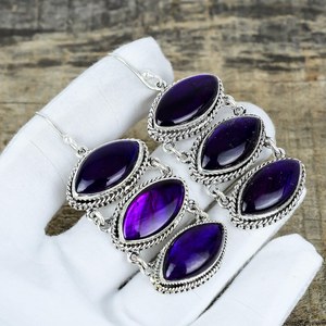 ต่างหูลาบราดอไรต์สีม่วง925เงินสเตอร์ลิงต่างหูโบโฮทำมือเครื่องประดับงานแต่งงานของขวัญ - Product Image 3