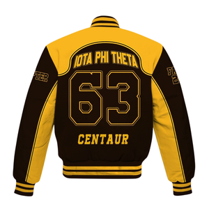 Iota Phi Theta 1963 Fraternity Letterman <b>Jacket</b> Greek <b>Life</b> Varsity Brown Gold Apparel Premium Collegiate Outerwear - Product Image 3
