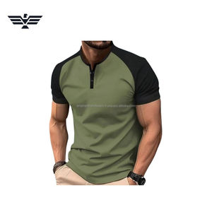 เสื้อยืดเฮนลีย์ทรงโอเวอร์ไซส์สองสีแบบสั่งทำสำหรับผู้ชาย |   เสื้อยืดลำลองแขนสั้นผ้าโพลีเอสเตอร์/คอตตอนสีตัดกันแบบกำหนดเองได้ - Product Image 4