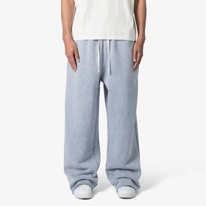 Pantalon ample pour homme, coupe droite, léger, taille mi-haute, tissu en coton / polaire, jambe large, décontracté, surdimensionné, jogging - Product Image 1