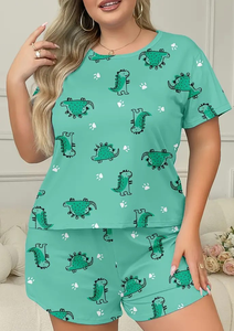 Ensemble t-shirt et short à manches courtes et imprimé cactus vert grande taille pour femmes - Product Image 4