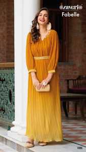 Georgette-Vestido largo de boda de crepé interno, traje con patrón aplastado, trabajo hecho a mano, con cinturón - Product Image 5