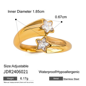 No Tarnish Stainless Steel Princess Cut Star Zircon Classic <b>Chunky</b> Gold Plated Durable Women's <b>Ring</b> - Product Image 6