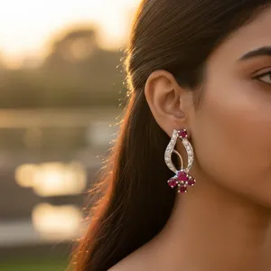 ART PALACE Boucles d'oreilles hypoallergéniques en argent sterling plaqué or blanc avec rubis et diamants 925 pour femmes - Product Image 3