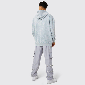 เสื้อฮู้ดแบบรูดซิปสำหรับผู้ชายเสื้อฮู้ดผ้าเกล็ดปลาแบบมีกรดเทอร์รี่ซักได้ตามต้องการ - Product Image 3