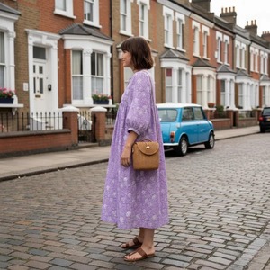 Vestido de Algodón Floral Hecho a Mano por Fabricante Indio, Vestido Midi con Estampado a Bloque, Vestido de Verano Bohemio de Algodón, Regalo para Niñas y Mujeres - Product Image 3